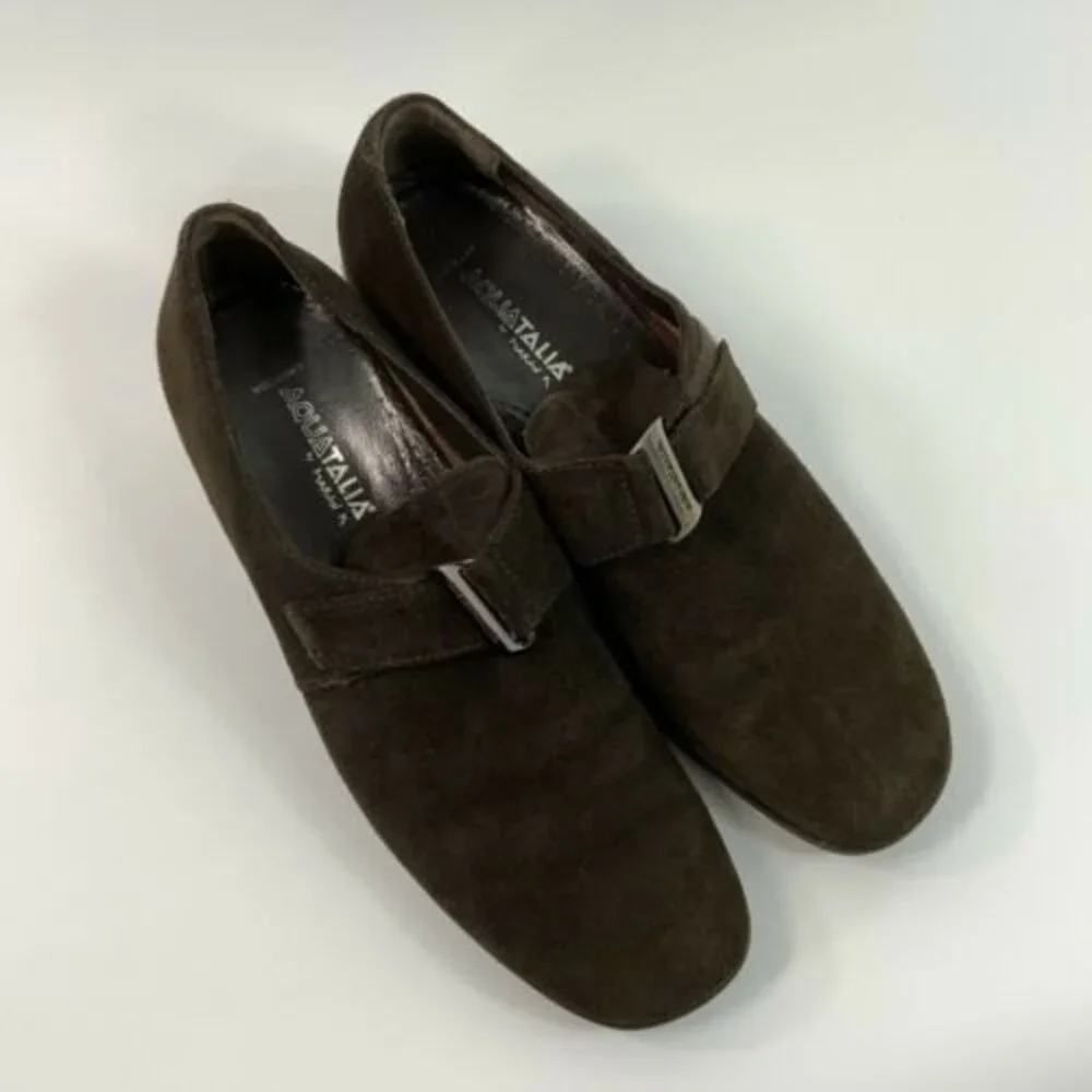 Aquatalia Suede Wedge Loafers Italy Brown 9